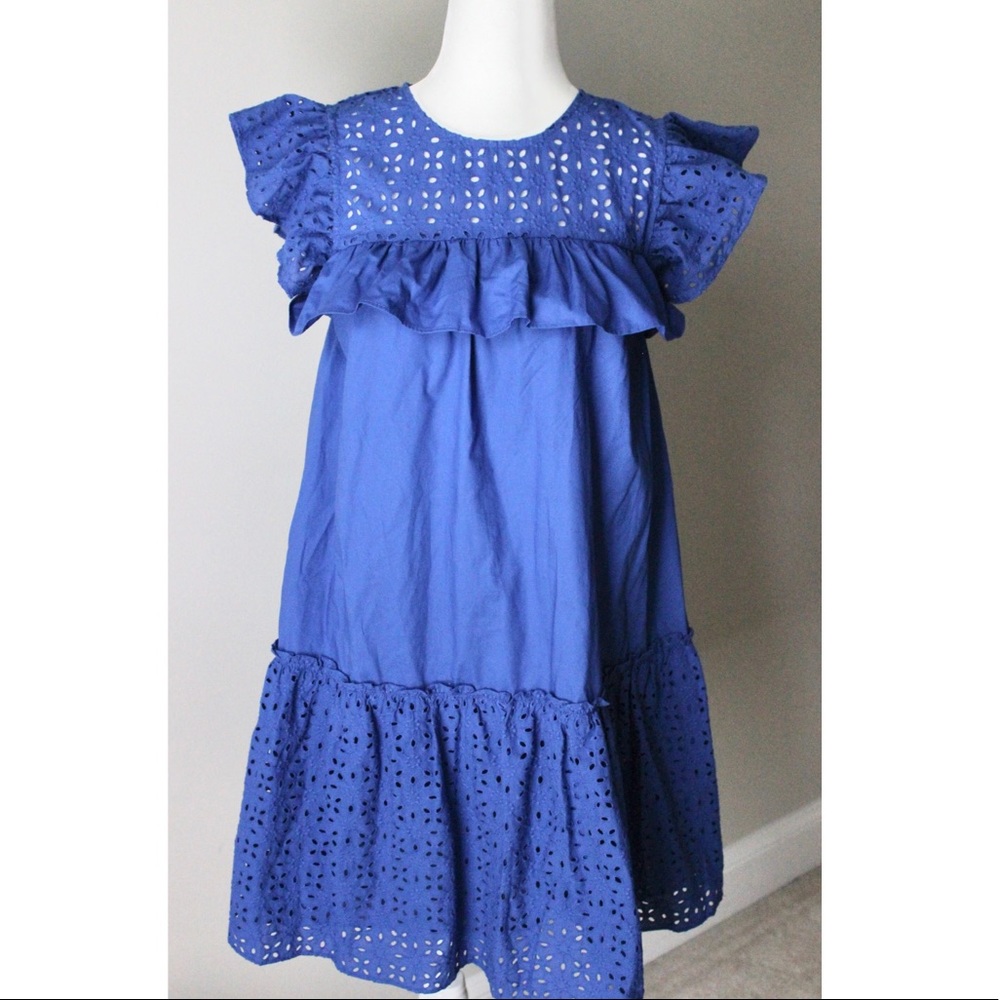 Who What Wear Sleeveless Eyelet Mix Dress Blue
